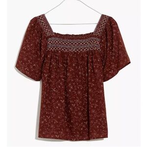 Madewell Plus Size Square-Neck Smocked Top in Dotted Vines size 3x